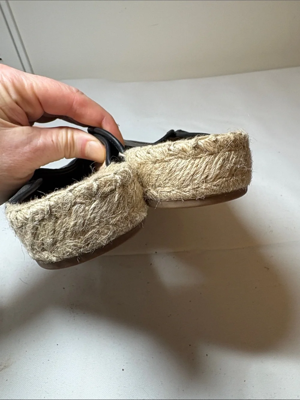J. crew Black Leather and Jute Espadrille Mule Size 7.5